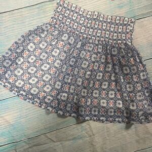 Blue & Cream Printed Smocked Mini Skirt with Orange accents by Hollister